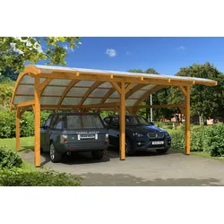Skan Holz Schwaben Doppelcarport Breite 630cm eiche hell Holzcarport