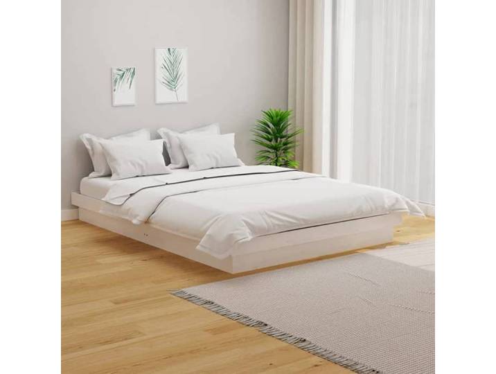 Lit Adulte - Cadre de lit en bois massif - 140x190 cm - Blanc - Montage nécessaire