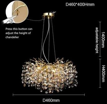 ilyeco Modern Rectangle Crystal Chandelier Large Gold Branch Hanging Pendant Light For Dining Room Living Room, Nordic Luxury round 460mm