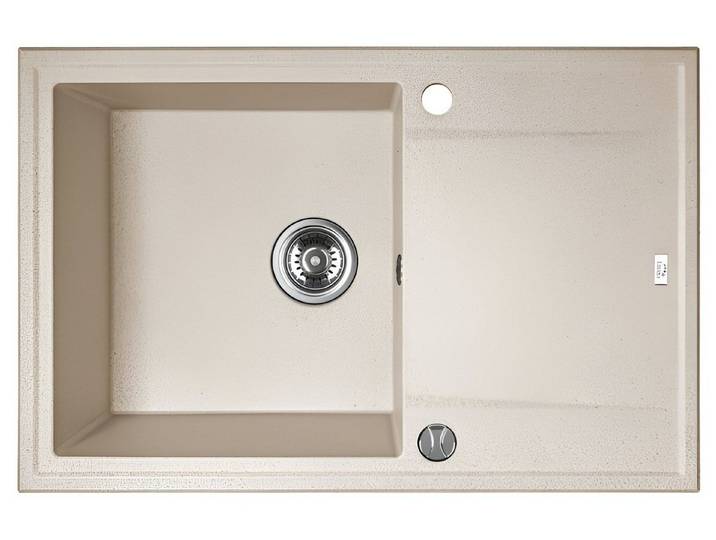 KOLMAN Küchenspüle Einzelbecken Megalo Granitspüle, Rechteckig, 50/78 cm, Beige, Space Saving Siphon GRATIS