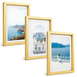 BILDER SET 3er Set - 20x30 cm Goldrahmen - Meeresarchitektur Griechenlands