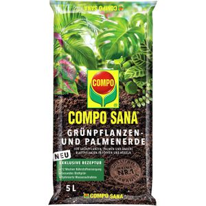 Compo Blumenerde  SANA Grünpflanzen- und Palmenerde, für Zimmer-, Balkonpflanzen & Palmen, mit Dünger, 5 Liter