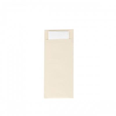 Sovie HORECA Papierbestecktaschen in Creme mit Tissue-Serviette in Weiß, 20 cm x 8,5 cm - 500 Stück