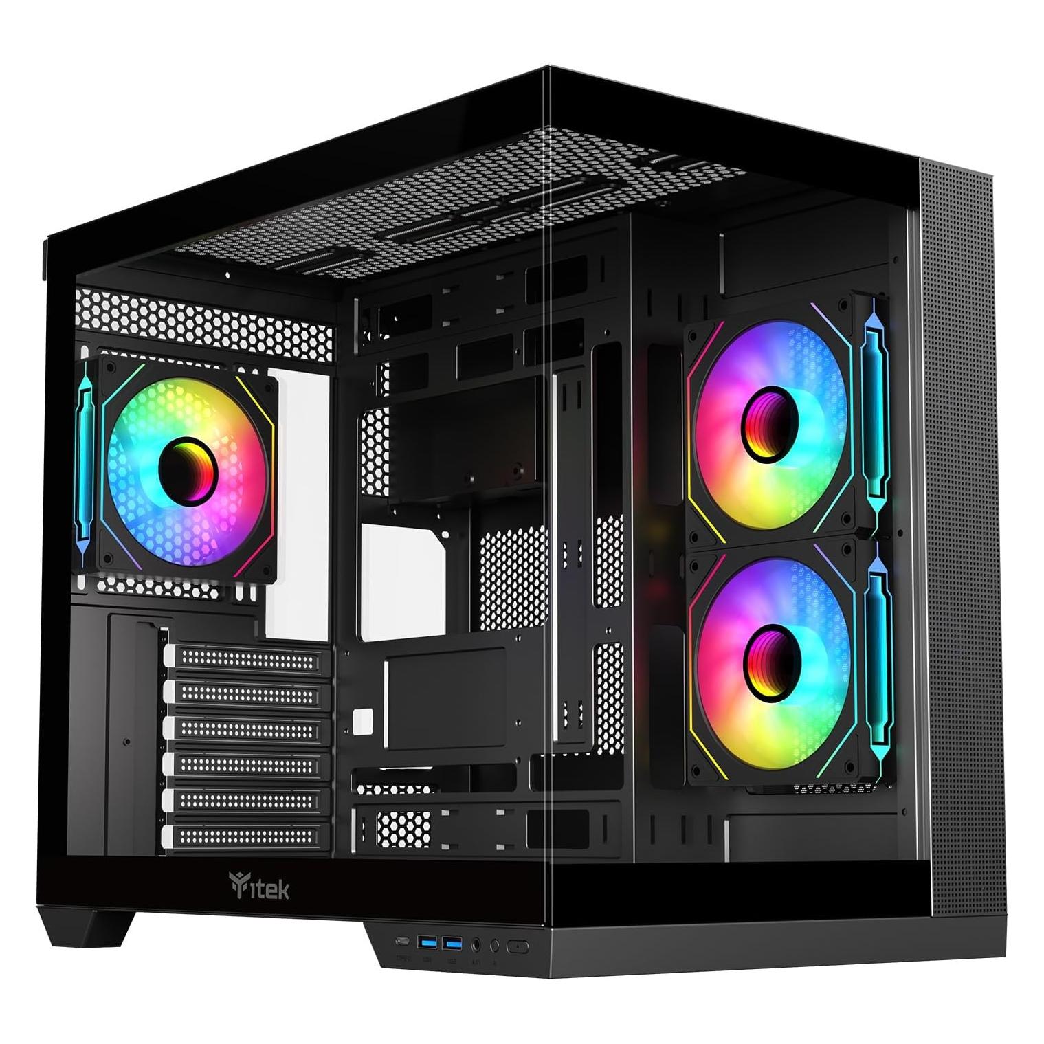 Itek Boitier Moyen Tour ATX Dark Cave DS RGB avec panneaux vitrés (Noir) (ATX, mATX, Mini-ITX) (ITGCADCDSB)