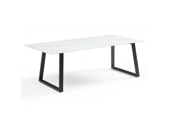 Table basse 120x60 cm céramique blanc marbré pieds luge