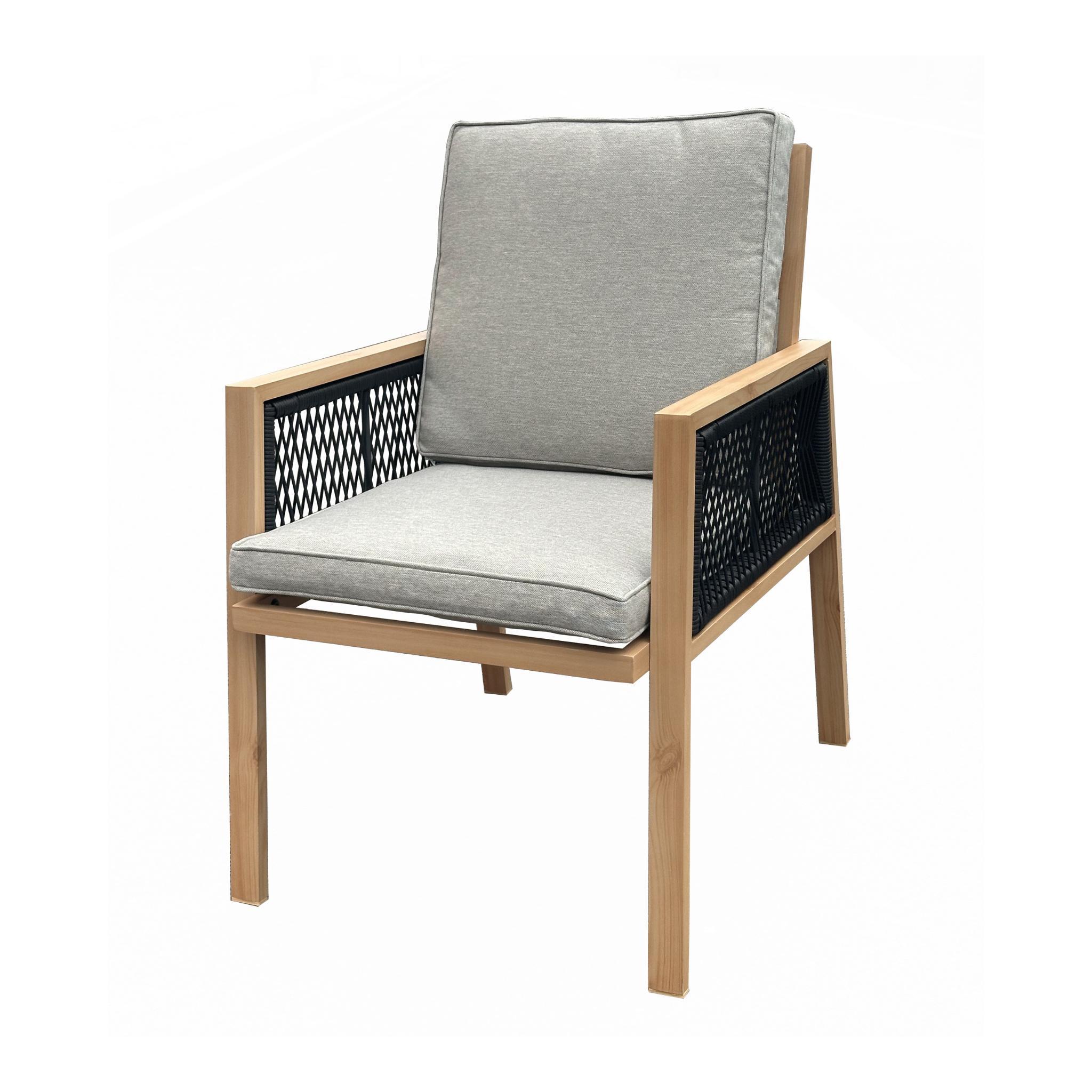 greemotion Gartensessel Monaco Gartenstuhl Outdoor Aluminium-Holzoptik grau / braun wetterfest inkl. Kissen