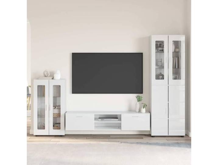 HKQWPBF TV-Schrank Set 3er Hochglanz Weiß Holzwerkstoff mit Fächern Robust, pflegeleicht, vielseitig, modernes Design, für Innenräume