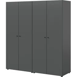 KLEIDERSCHRANK grau 4-türig 160 cm, Drehtürenschrank mit zusätzlichen Einlegeböden