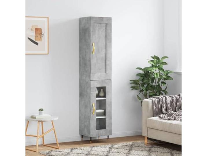RJPLMFV Anrichte hoch, betongrau, 34,5 x 34 x 180 cm Holz aus Holz, Füße aus Metall, Aufbewahrungsschrank, Wandbefestigung inklusive