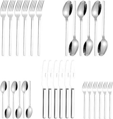 30-tlg 6Pers., 18/10 Edelstahl Messer 22 cm Klingenstahl 2,5 mm, Löffel/Gabel & Kaffee/Kuchen 145/165 mm