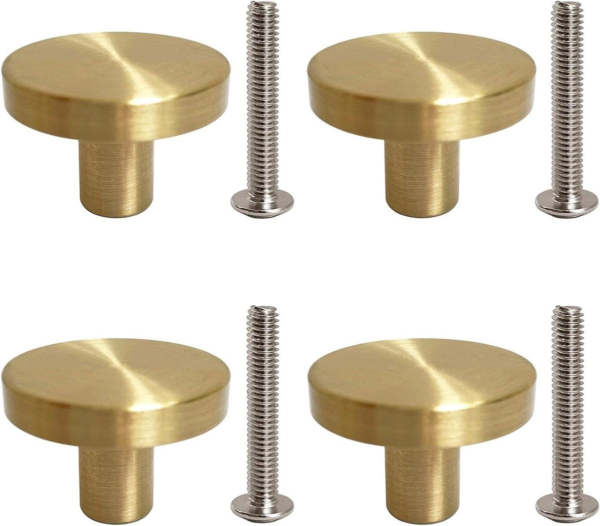 Set van 4 decoratieve kastknoppen in messing goud, massief metaal, 28mm