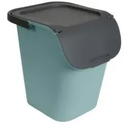 EDA Sortierbehälter TriHome, 40 Liter, grün/anthrazit Abfallbehälter mit Deckel, aus Kunststoff, grosse, Abfalleimer, Schwarz, Grün