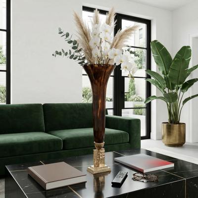 Sagebrook Home Decorative Vase - Bronze Glass Trumpet With Metal Base, 26in