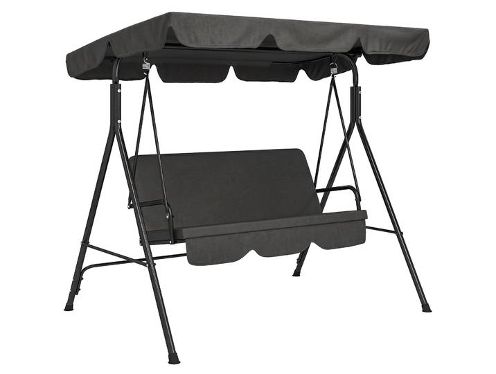 Outsunny Hollywoodschaukel Gartenschaukel 3-Sitzer mit Dach Stahl Schwarz