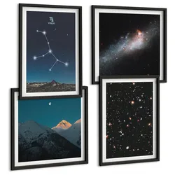 BILDER SET 4er Set - 50x50 cm & 40x60 cm Schwarzer Rahmen - Jungfrau-Galaxie-Universum