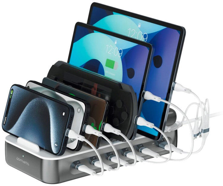 4smarts Ladestation m. 5x USB-C Kabel & 1x 4-i-2 Multikabel - 100W - Grå
