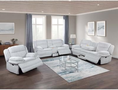Esofastore Contemporary Style 3pc Manual Sofa Set Underseat Drawers Light Gray Finish
