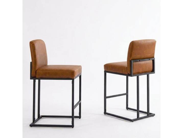 Lot 2 tabourets dossier similicuir marron cadre métal robuste réglable hauteur 61cm idéal restaurants bars