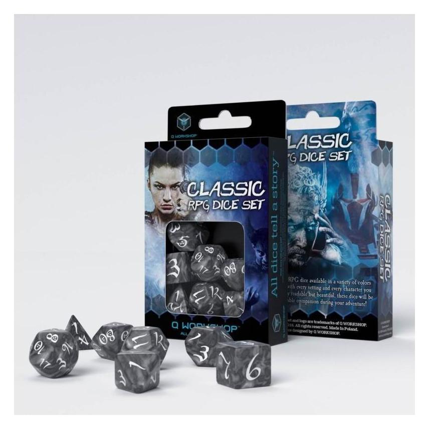 Q Workshop SCLE78 - Classic RPG Smoky & weiss, Würfelset (7 Stück) (SCLE78)