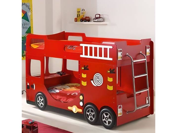 Lit Superposé & Mezzanine Enfant  Pompier  90x200cm Rouge