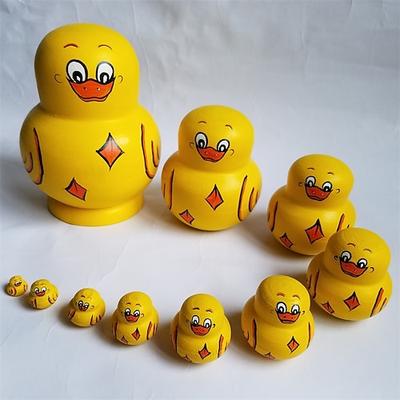 10 Schichten Russische Matroschka Puppen Spielzeug Holzgelbes Entchen Handgefertigte Russische Matroschka Puppen Spielzeug Russische Nistspielzeuge für Kinder und Erwachsene Weihnachtsgeschenk