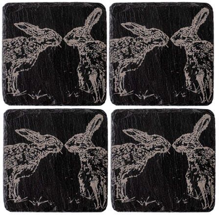 Selbrae House Just Slate Company Set of 4 Kissing Hares Slate Coasters