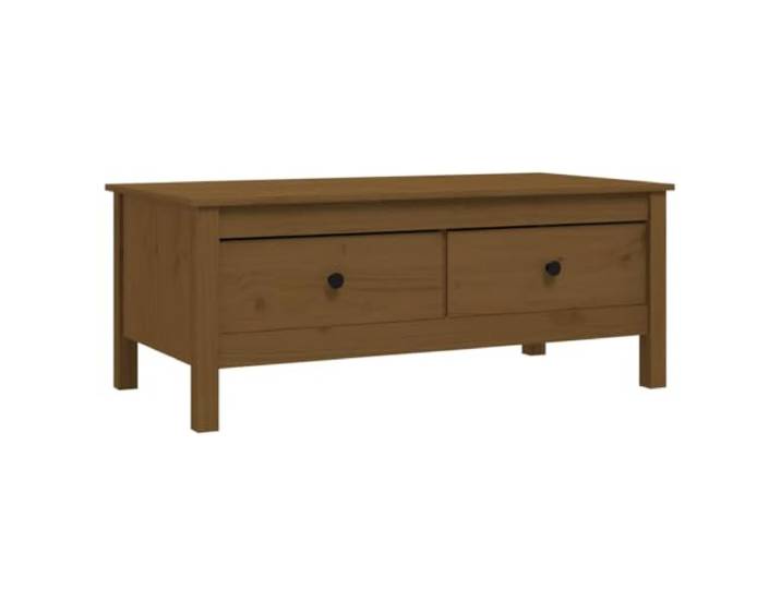 KGFHERENB Couchtisch Honigbraun 100x50x40 cm Massivholz Kiefer Stabiler Wohnzimmertisch aus echtem Holz mit 2 geräumigen Schubladen für Ordentlichkeit und strukturierte Ablage.