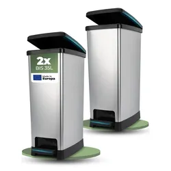 Novaliv 2x Großer Mülleimer mit Deckel - 35L Tretmülleimer mit Soft-Close-System - Stabiler Abfalleimer mit Deckel & Fußpedal - Geruchsdichter Mülleimer Küche u.v.m - Treteimer Müllbehälter