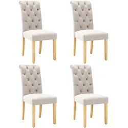 OKWISH Esszimmerstuhl 100x63x43 cm 4er Set Samt Beige mit Eichenbeinen Knopfheftung und Zuglasche komfortabel gepolstert modernes Design