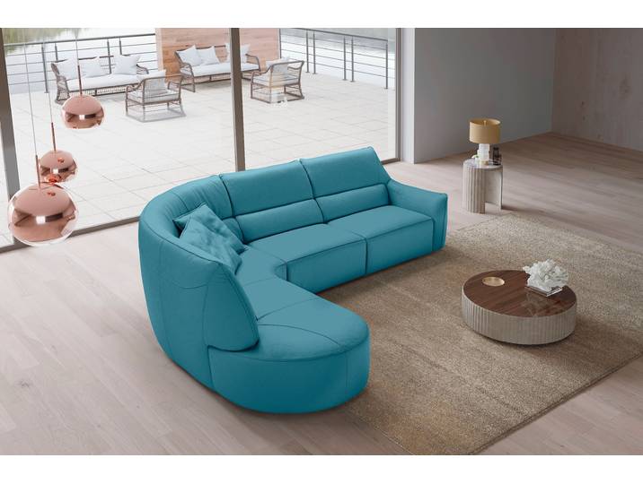 Ecksofa, Leder BULL, Blau/Türkis, 330×205 cm, L-Form, Retro Design, EGOITALIANO