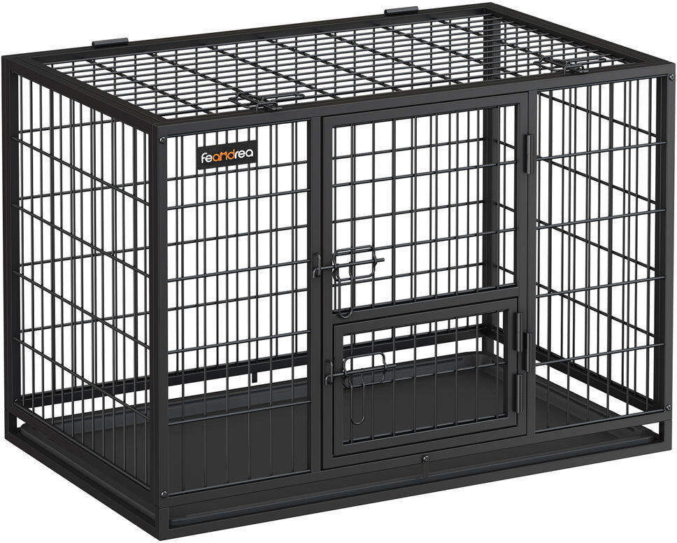 FEANDREA Metal Pet Crate with 1 Door Black 64cm H x 58cm W x 93cm D