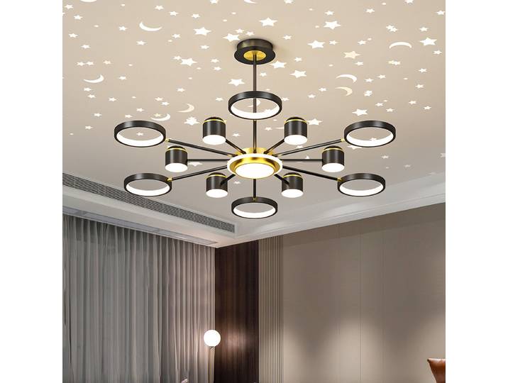 Nouveaux Lustres 2025 – Luminaire de Plafond Moderne Romantique Effet Étoilé, 6 Lumières Blanches, Créatif, pour la Maison, avec Variateur d'Intensité Continu