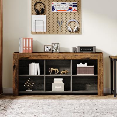 Bluebell Horizontal Bookcase with 6 Cubes , Rustic Wood Bookshelf