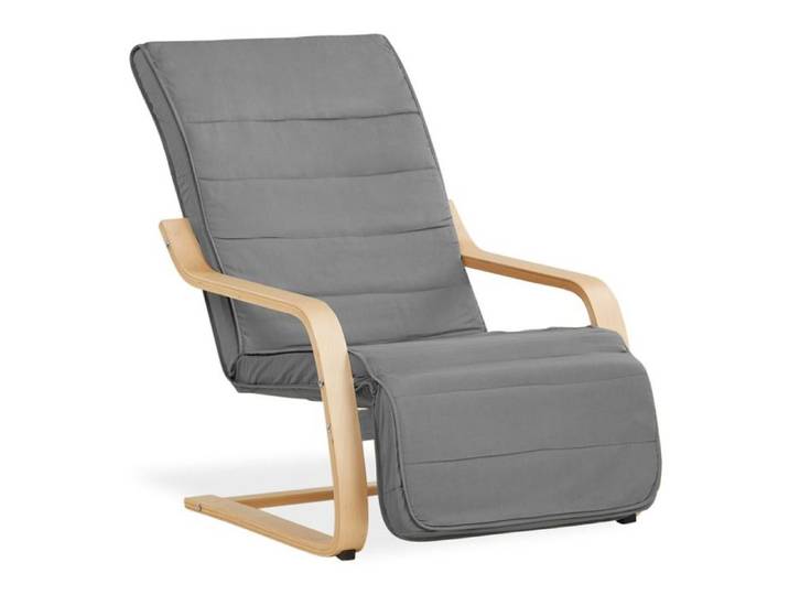 Fauteuil relax avec repose-pieds Fauteuil relaxant Gris Chaise longue en bois naturelle Fauteuil confort