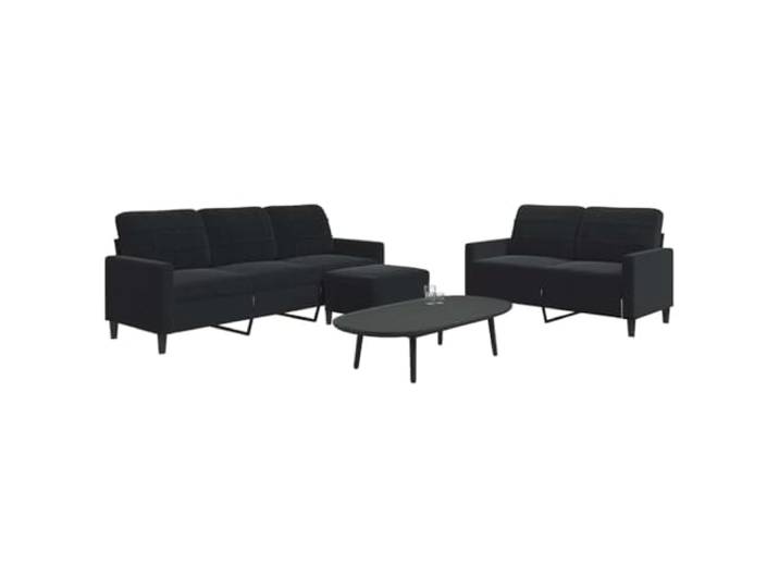 HEFZGDB 3-TLG. Sofagarnitur mit Kissen Schwarz Samt, Weiches Velours Material und Robustes Metallgestell, Vielseitiger Hocker als Sitzgelegenheit