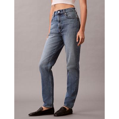 Mom-Jeans CALVIN KLEIN JEANS "NEW MOM JEAN", Damen, Gr. 25, Länge 32, blau (delaware), Denim/Jeans, Obermaterial: 99% Baumwolle, 1% Elasthan, gerade, unten schmal lang, Jeans, mit Markenlabel am Bund
