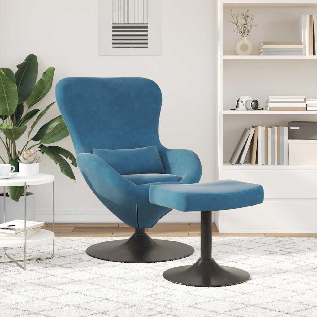 vidaXL Chaise Œuf avec Pouf with Footstool Bleu Velours