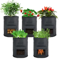 Atmungsaktive 10L Pflanzen-Wachstumssäcke aus Filz, 5er-Set, mit Tragegriffen und Sichtfenster, für Gemüse, Beeren und mehr, leicht und robust