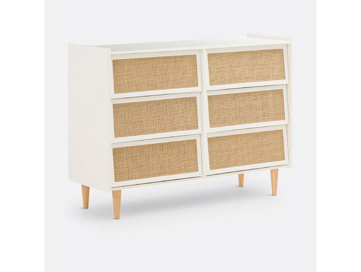 LA REDOUTE Commode 6 tiroirs en cannage, Kaya Blanc Cassé