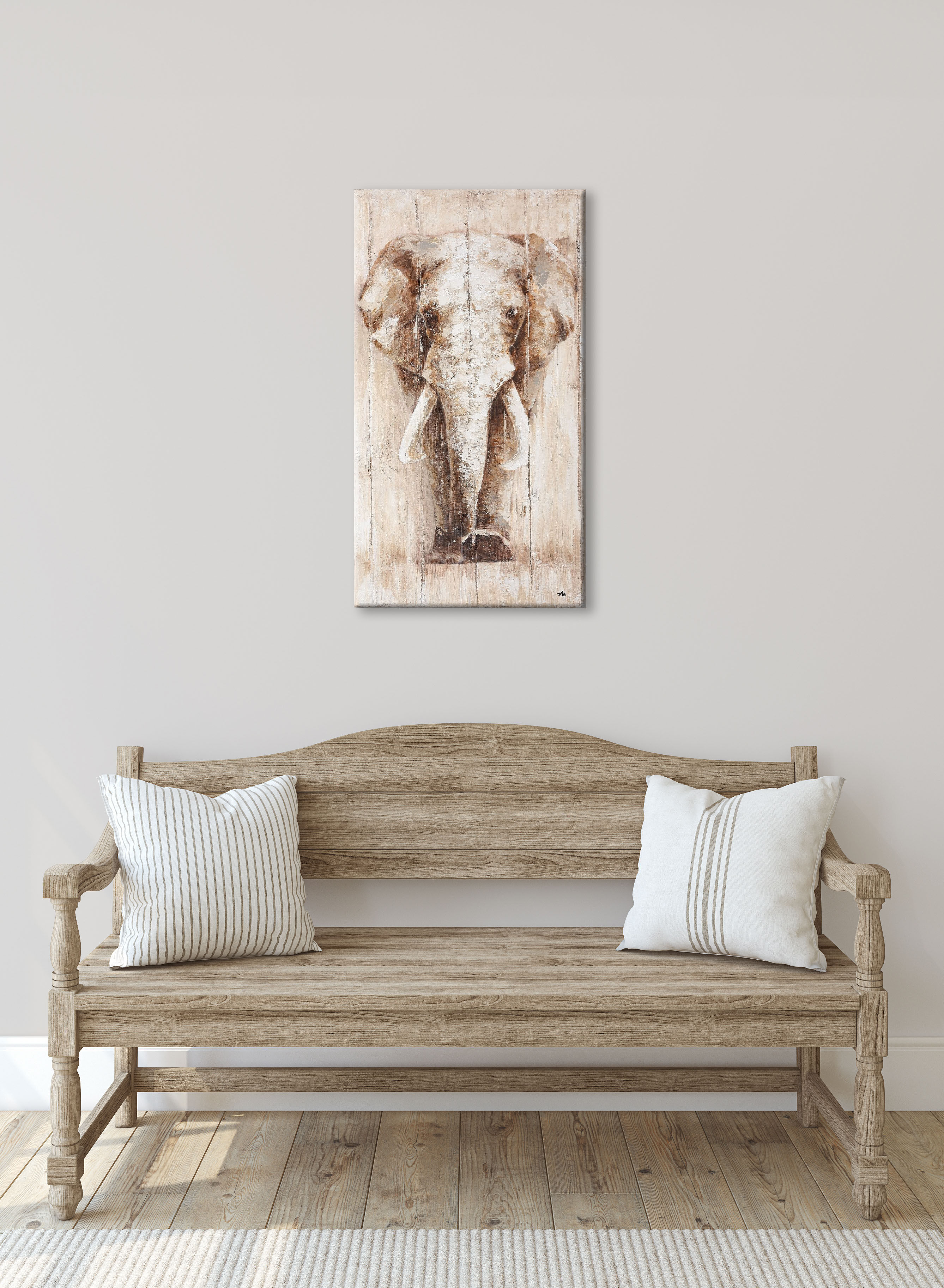 Ölgemälde BÖNNINGHOFF "handarbeit ELEFANT 40x80 cm – Wandbild Kunst Deko modern", braun (farbe bild(er): braun, beige, weiß), B:40cm H:80cm T:2cm, Acrylfarbe, Canvas, Holz, Bilder, Ölgemälde, handgefertigt, jedes Bild ein Unikat farbe bild(er): braun, bei
