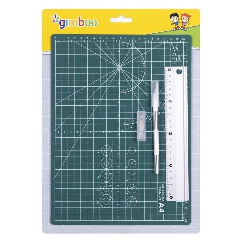 Gimboo Schneidematte,, A4, Aluminium-Linealsatz 20cm, Messer, Klingen (30 x 22 cm) (49190880)