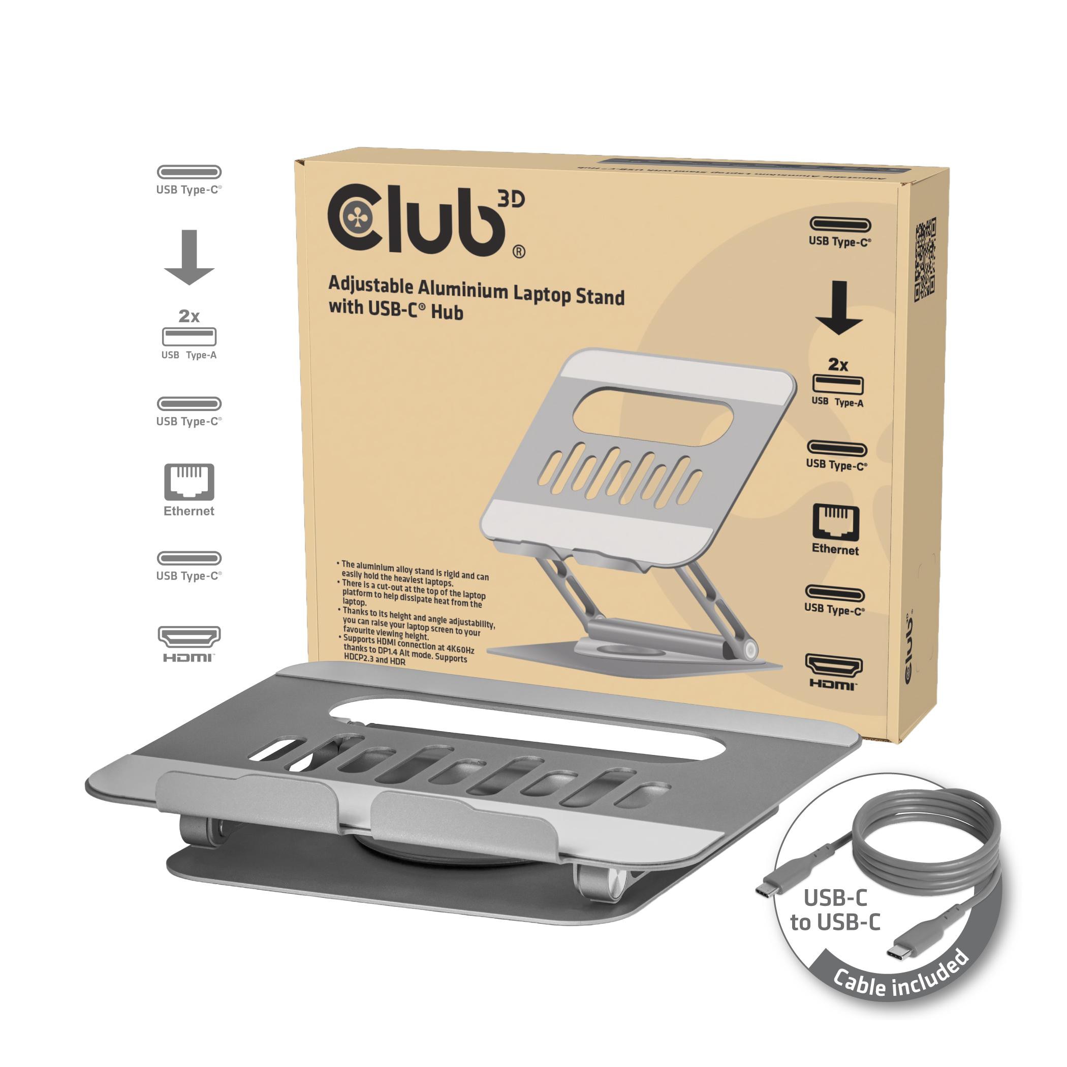 Club3D Club 3D CSV-2554 Laptop-Ständer aus Aluminium mit Hub 100W 360°