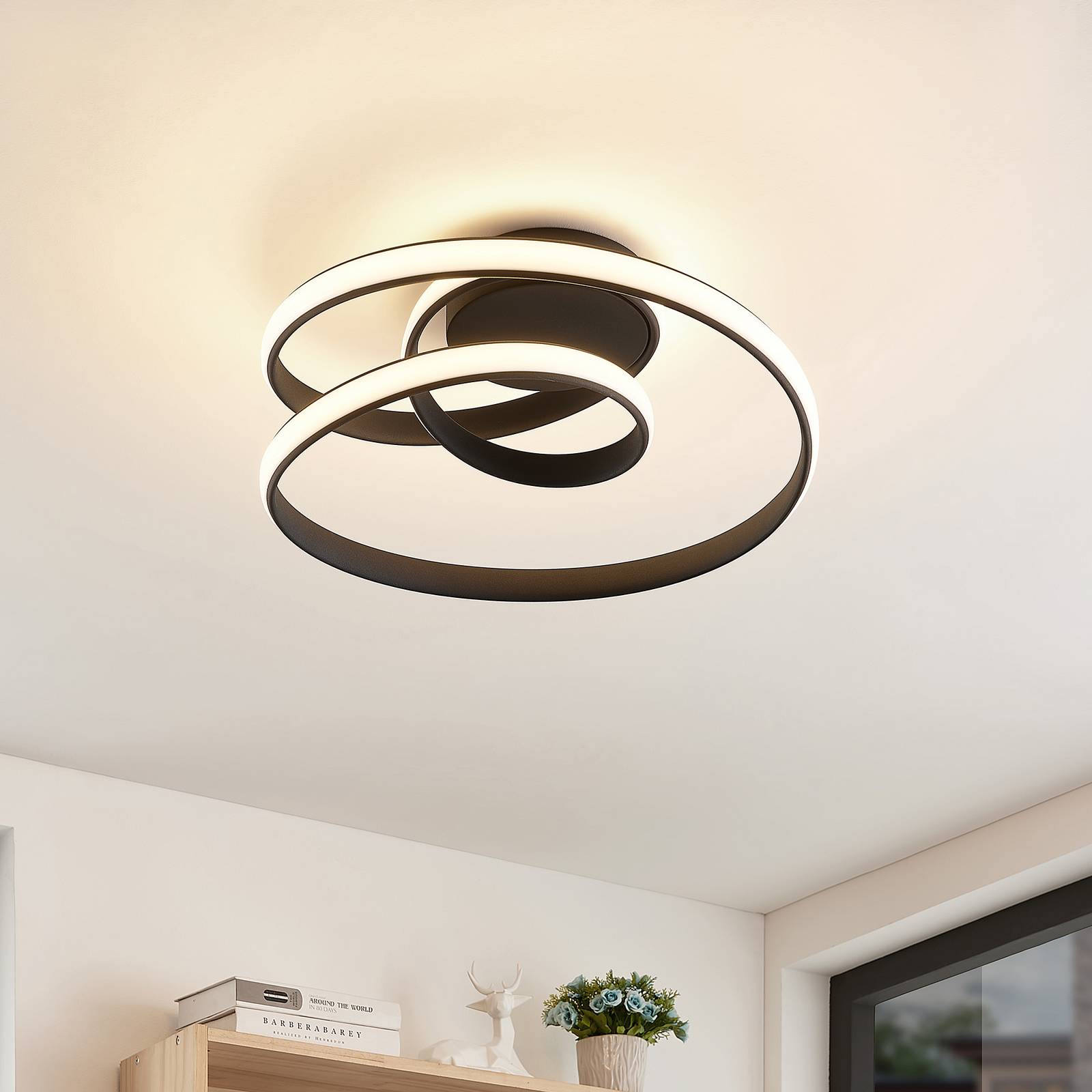 LED Ceiling Light Sakina Lucande, dimmable, Black, Living / Dining Room, metal, Design, Ceiling Light