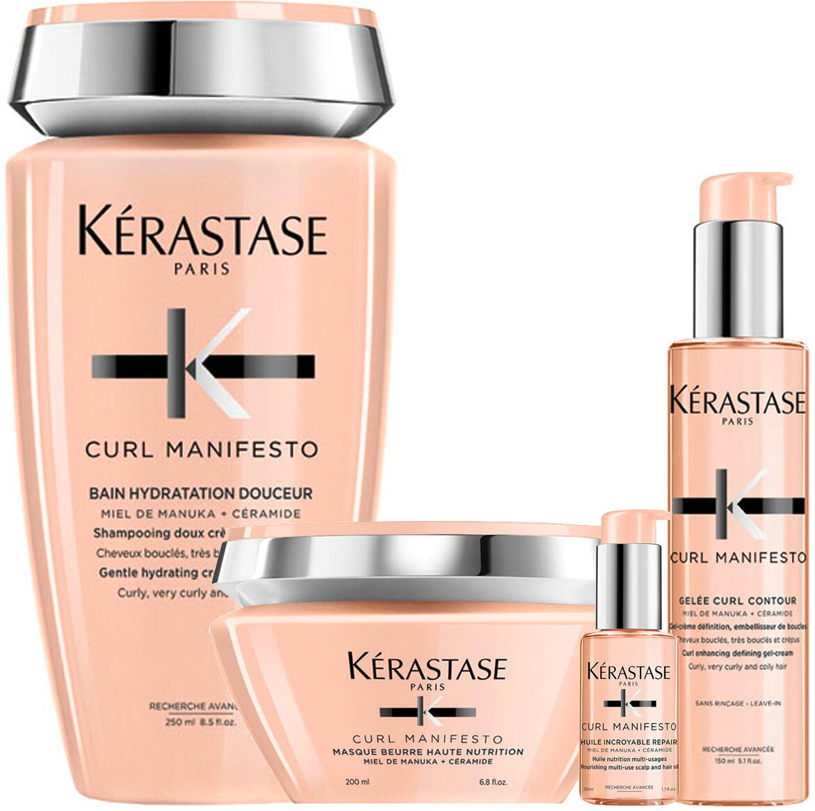 650ml Kérastase Curl Manifesto Pflegeset (Haarbad 250ml + Maske 200ml + Haaröl 50ml + Gel-Creme 150ml)
