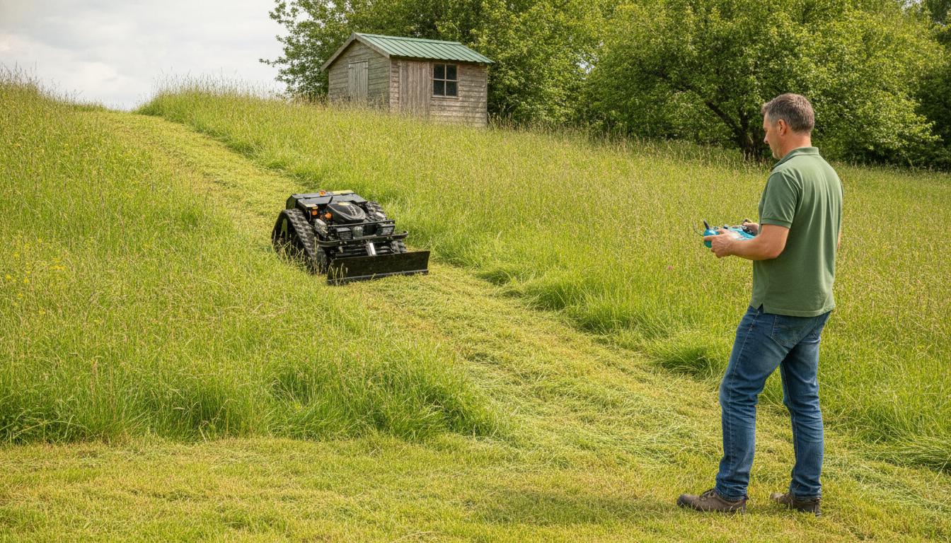 Ferngesteuerter Motor-Rasenmäher CW-500 Schwarz Böschungsmäher mit Schneepflug