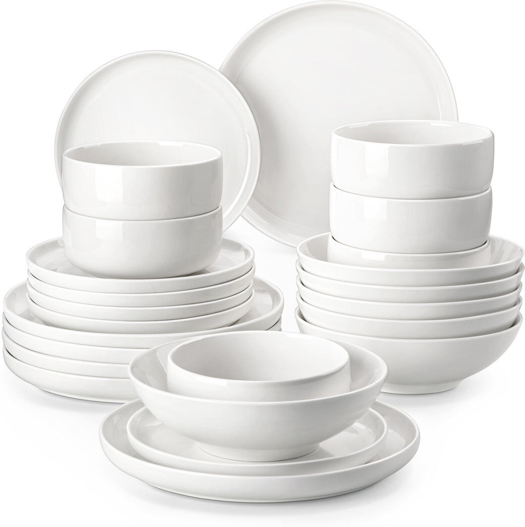 MALACASA 24-Piece Porcelain China Dinnerware Set, Service For 6 White/Ivory 24
