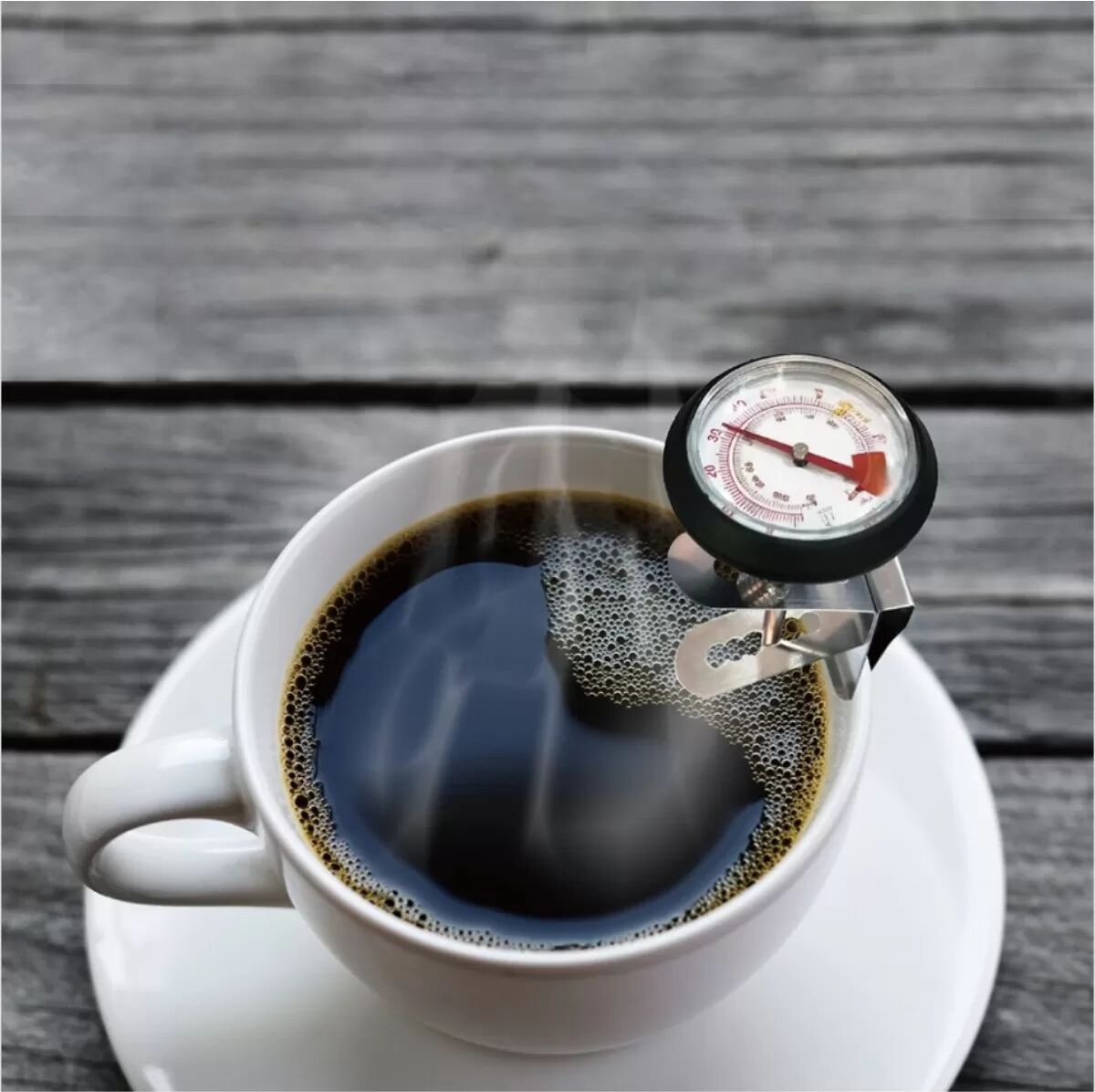 INF Dual-Skala Glas-Clip-Thermometer für Kaffee und Milch – 304 Edelstahl x Glas, Mehrloch-Clip, Farbige Zonen
