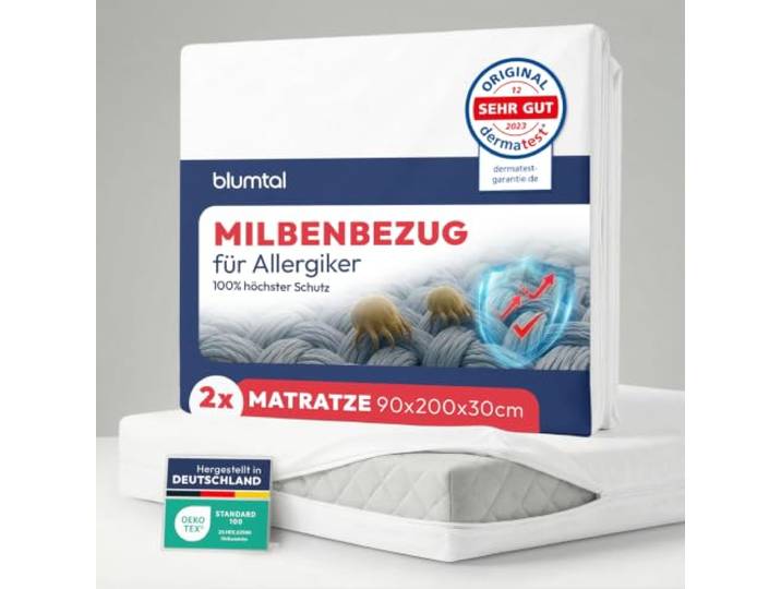 Blumtal Premium Milbenbezug Matratze 90x200 cm 2er Set - DERMATEST geprüfte Evolon-Qualität milbendicht - Anti-Milben Matratzenbezug 90 x 200 x 30 cm - Oeko-TEX zert. Mikrofilament aus Deutschland