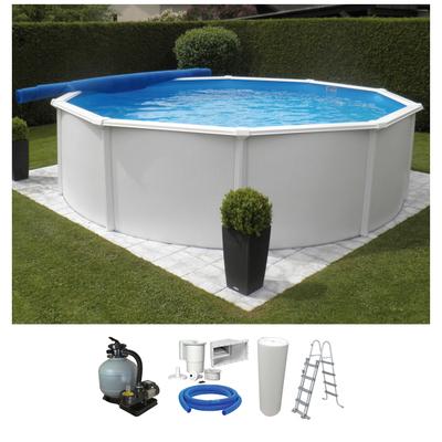 Rundpool KWAD "Supreme weiß inkl. Sicherheitsleiter und Zubehör", weiß, H:132cm Ø:460cm, Schwimmbecken, Rundpool, 5-tlg., Höhe: 132 cm, blaue Innenfolie