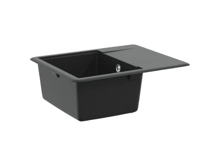 Küchenspüle 560 x 460 mm Schwarz Verbundwerkstoff Granit Versenkt 80% Quarz und 20% Harz, Einkammer,Beständig bis 280°C,Ablaufgarnitur mit Sieb,Einbaumontage